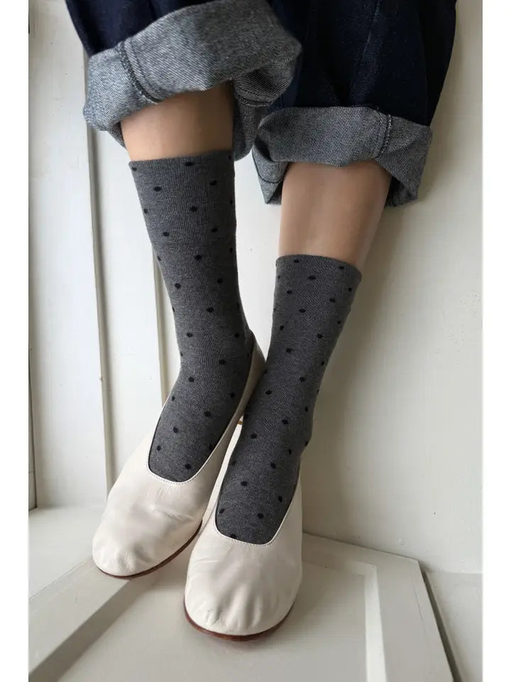 Sneaker Socks in Charcoal and Black Polka Dot