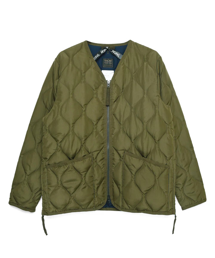 Zip Down V-Neck Jacket in Dark Olive