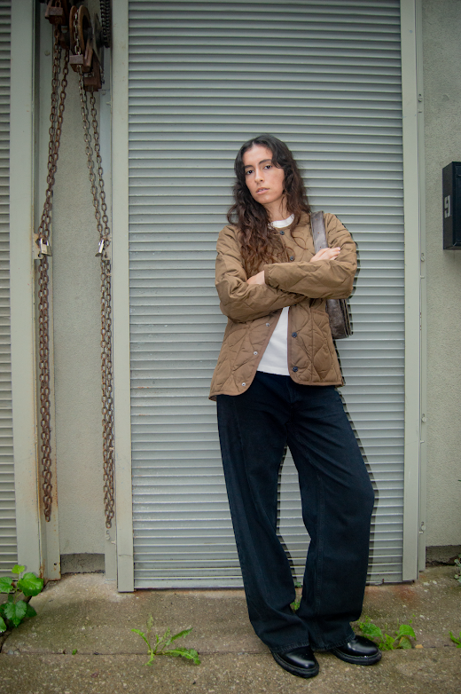 Zip Down V-Neck Jacket in Light Brown