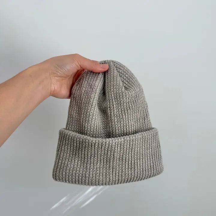 Italian Merino Wool Beanie Hat in Taupe