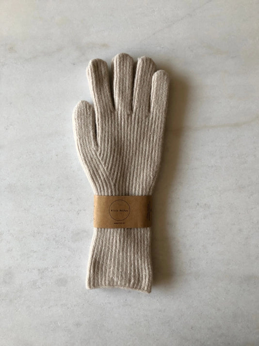 Fuzzy Wool Touch Screen Gloves in Taupe