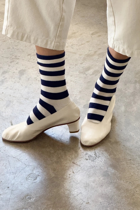 Wally Wide Stripe Socks in Navy