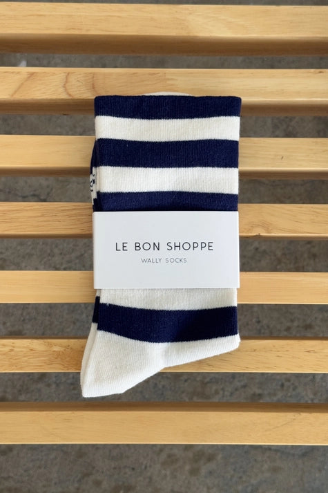 Wally Wide Stripe Socks in Navy