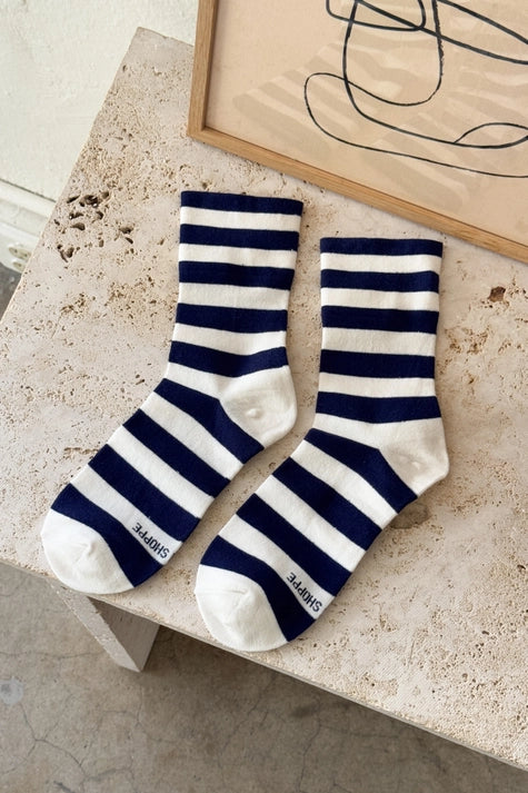 Wally Wide Stripe Socks in Navy