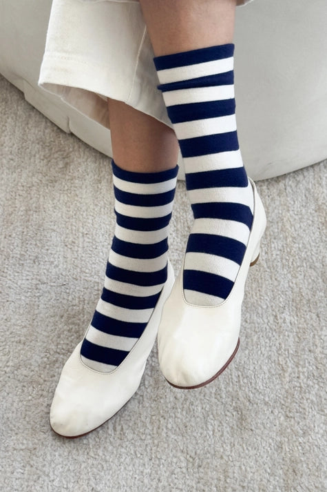 Wally Wide Stripe Socks in Navy