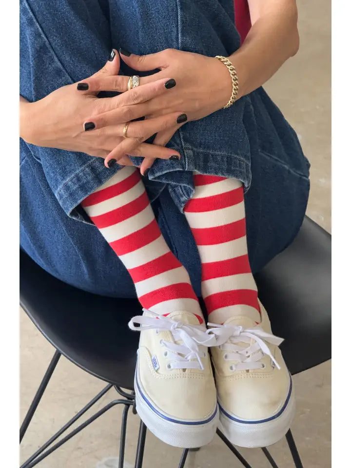 Wally Wide Stripe Socks in Red