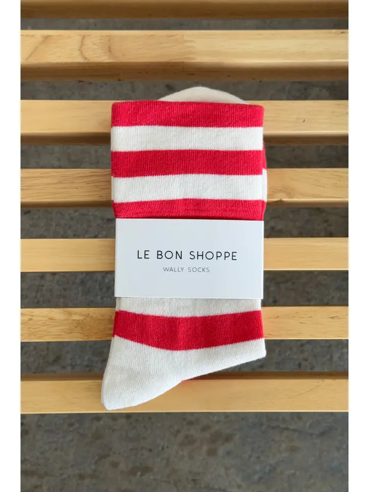 Wally Wide Stripe Socks in Red