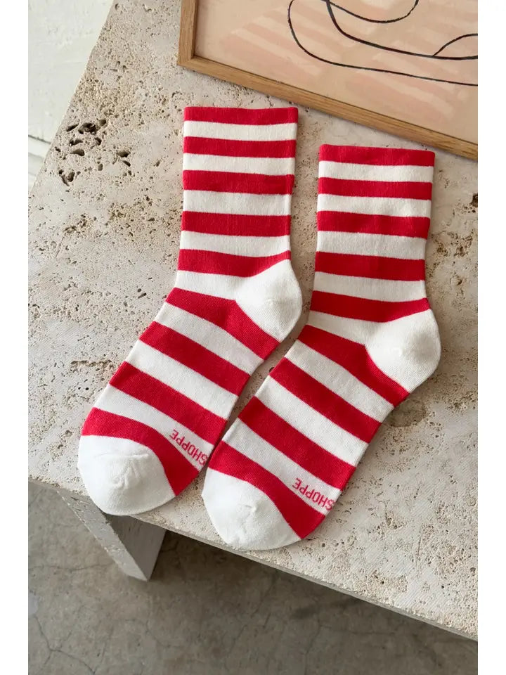 Wally Wide Stripe Socks in Red