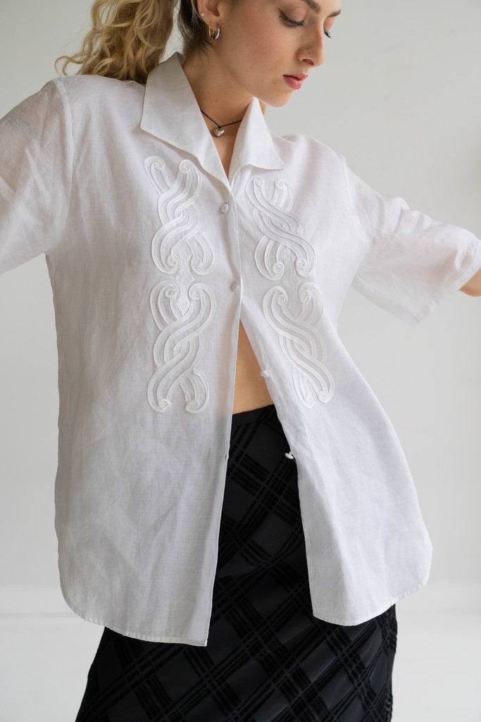 White Linen Embroidered Summer Shirt