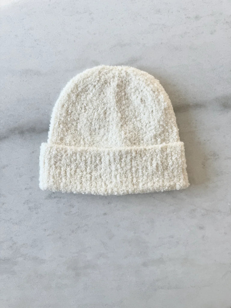 Wool Boucle Beanie in White