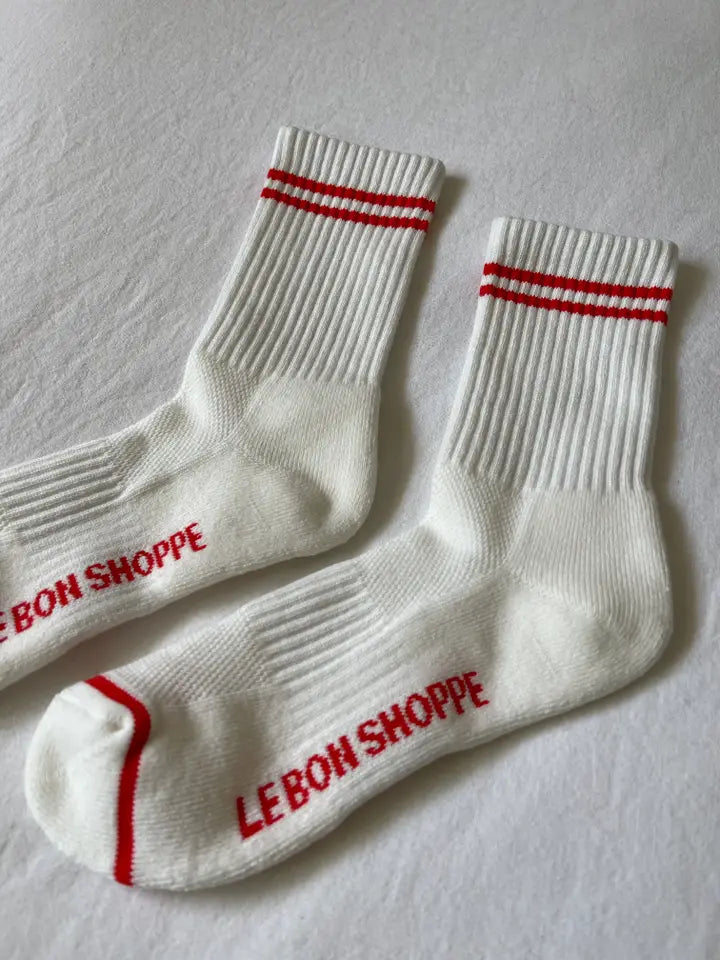Striped Socks in Clean White (Red Stripe)
