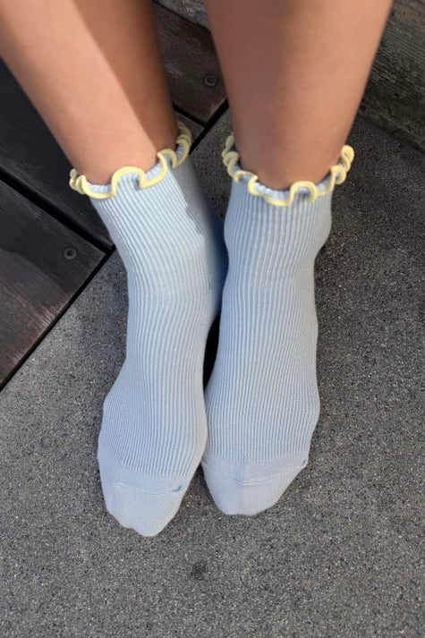 The Petite Ruffled Modal Socks in BABY BLUE / BUTTER | Tusk