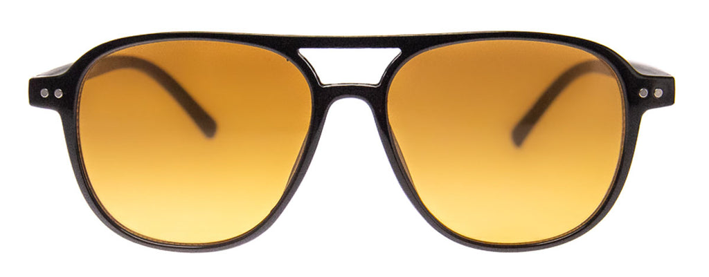 Large Black Aviator with Amber Lens Sunglasses