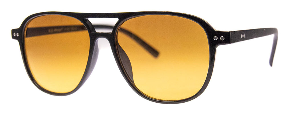 Large Black Aviator with Amber Lens Sunglasses