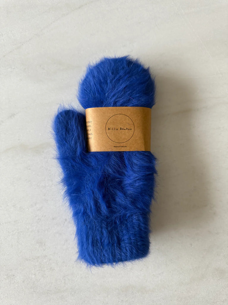 Fluffy Angora Mittens in Royal Blue