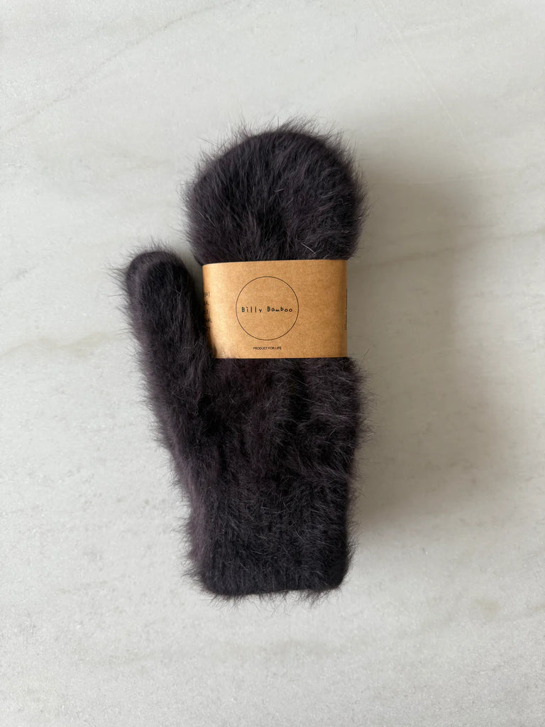 Fluffy Angora Mittens in Brown