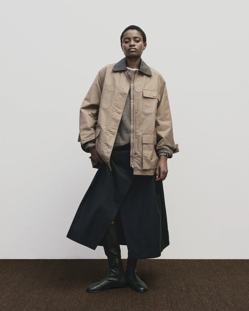 CONTRAST COLLAR WORK JACKET IN DARK BEIGE