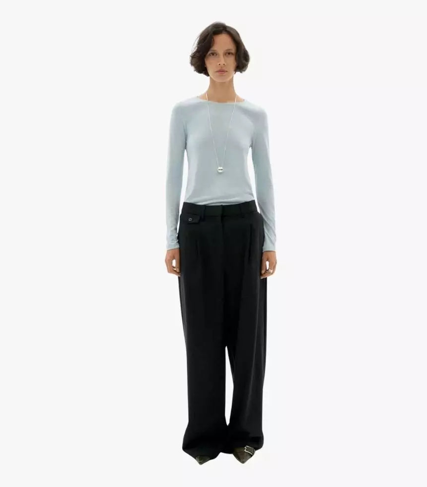 Wide Leg Low Rise Pat Pants in Navy