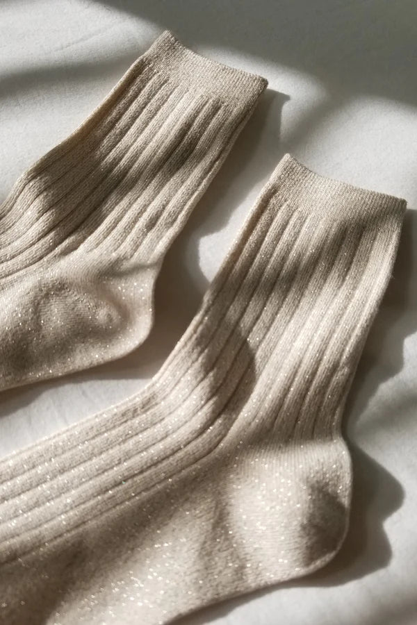 Ribbed Socks in Glitter Ivory Gold