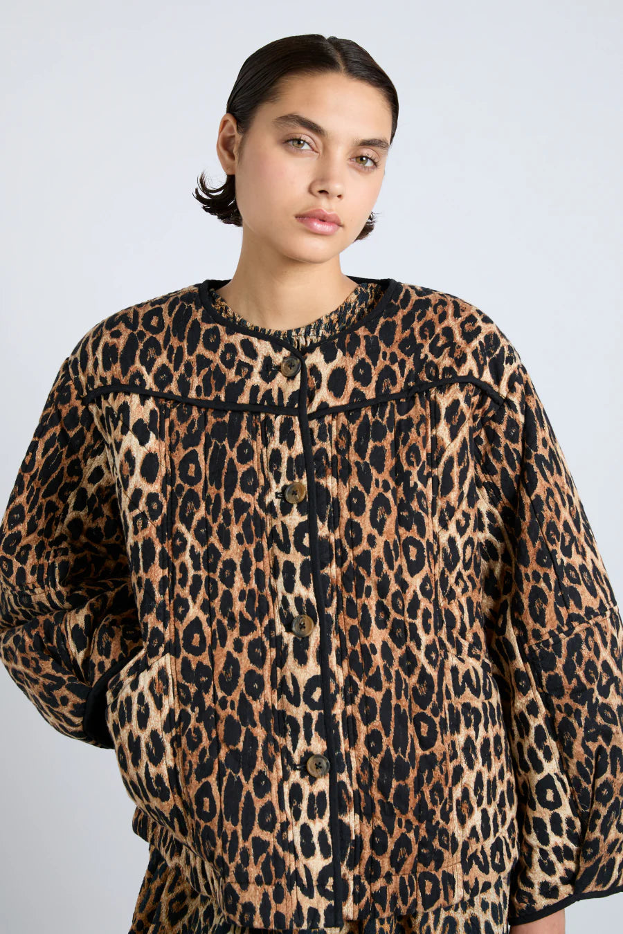 Macy Quilted Jacket in Leopard Tusk