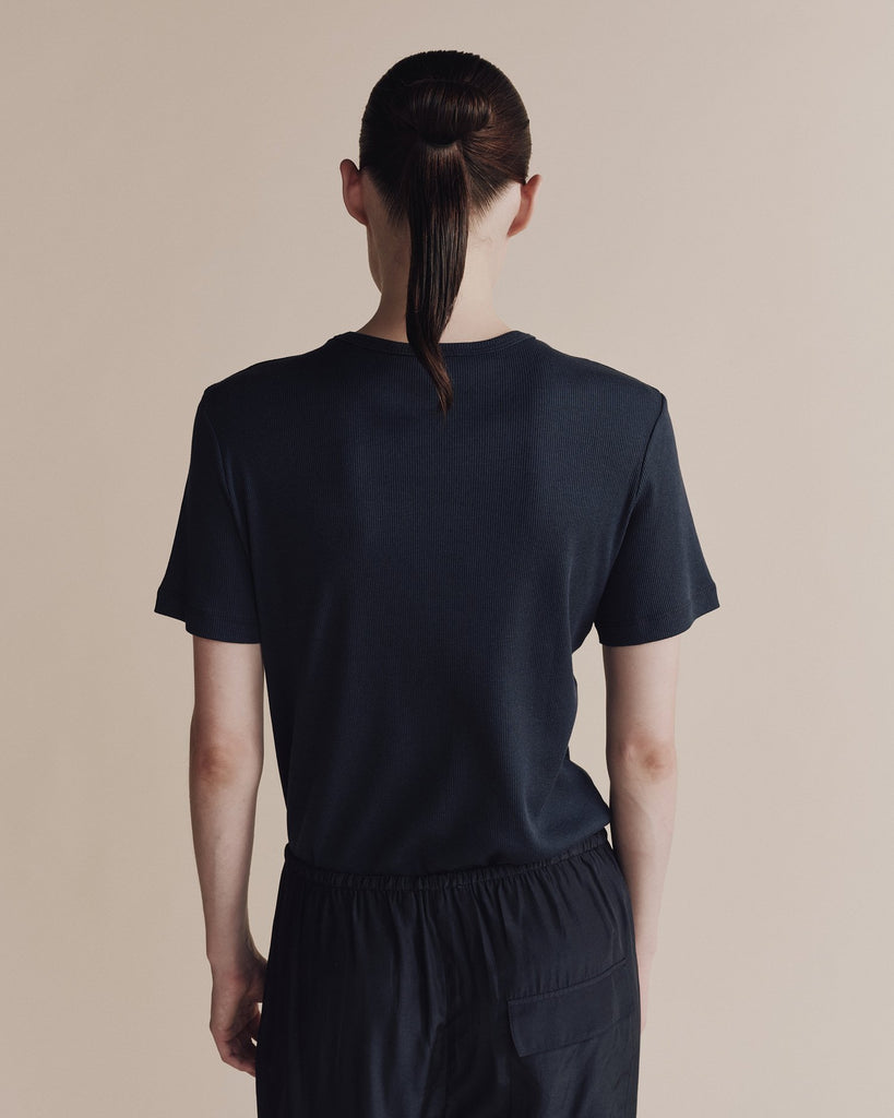 Cotton Tencel Ribbed Tshirt in Navy