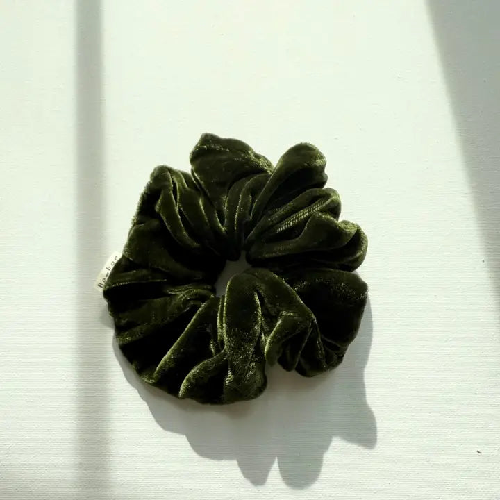 Silk Velvet Scrunchie in Olive