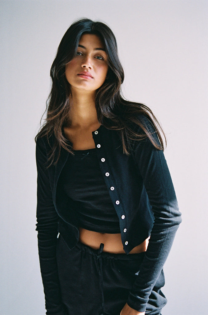 Pointelle Cardigan in Onyx