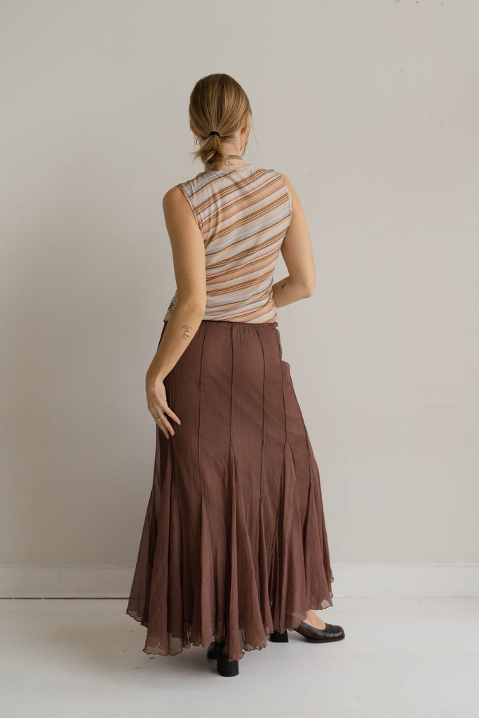 Dusty Mauve Panelled Silk Maxi Skirt