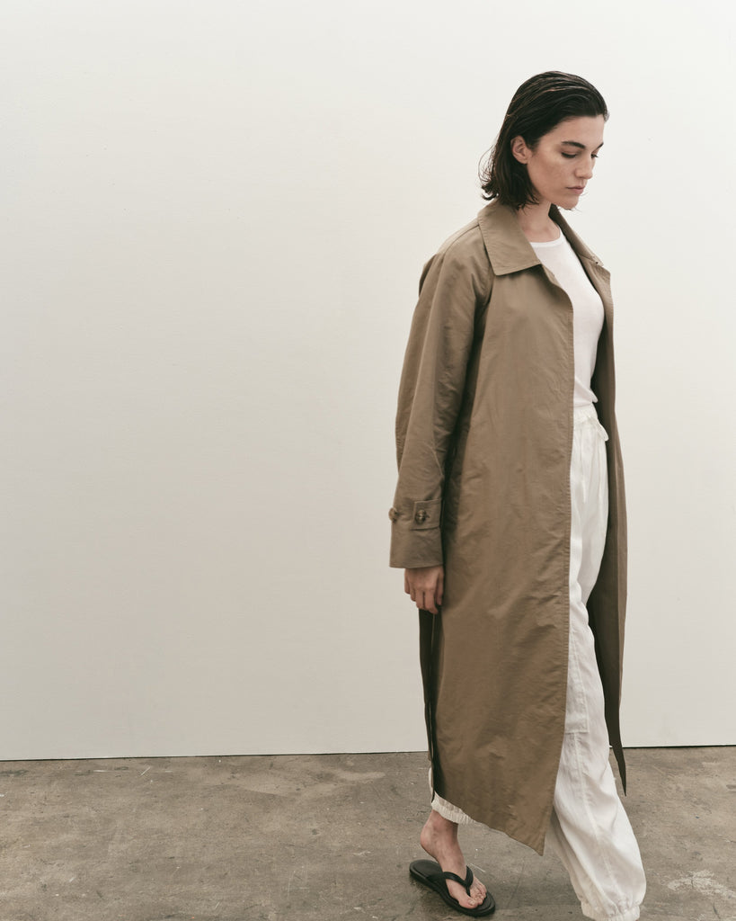 Cotton Blend Long Trench in Dark Tan