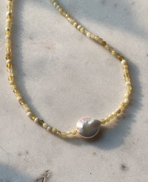 Petal Beaded Necklace in Yellow Opal