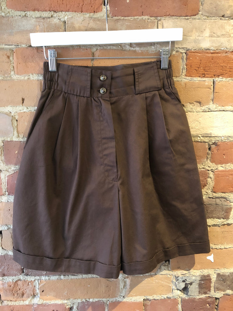 Long Chocolate Brown Pleated Shorts