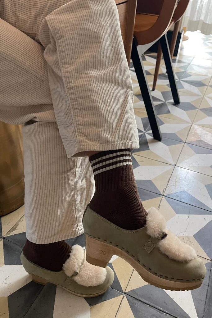 Short Striped Socks in Mahogany Brown