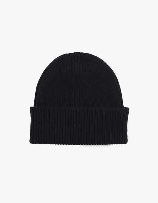 Merino Wool Beanie Hat in Black