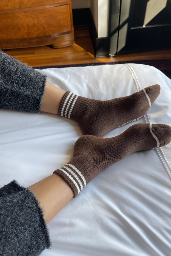 Short Striped Socks in Mahogany Brown