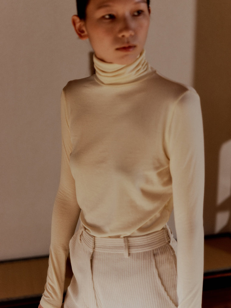 Roll Neck Jersey Top in Cream